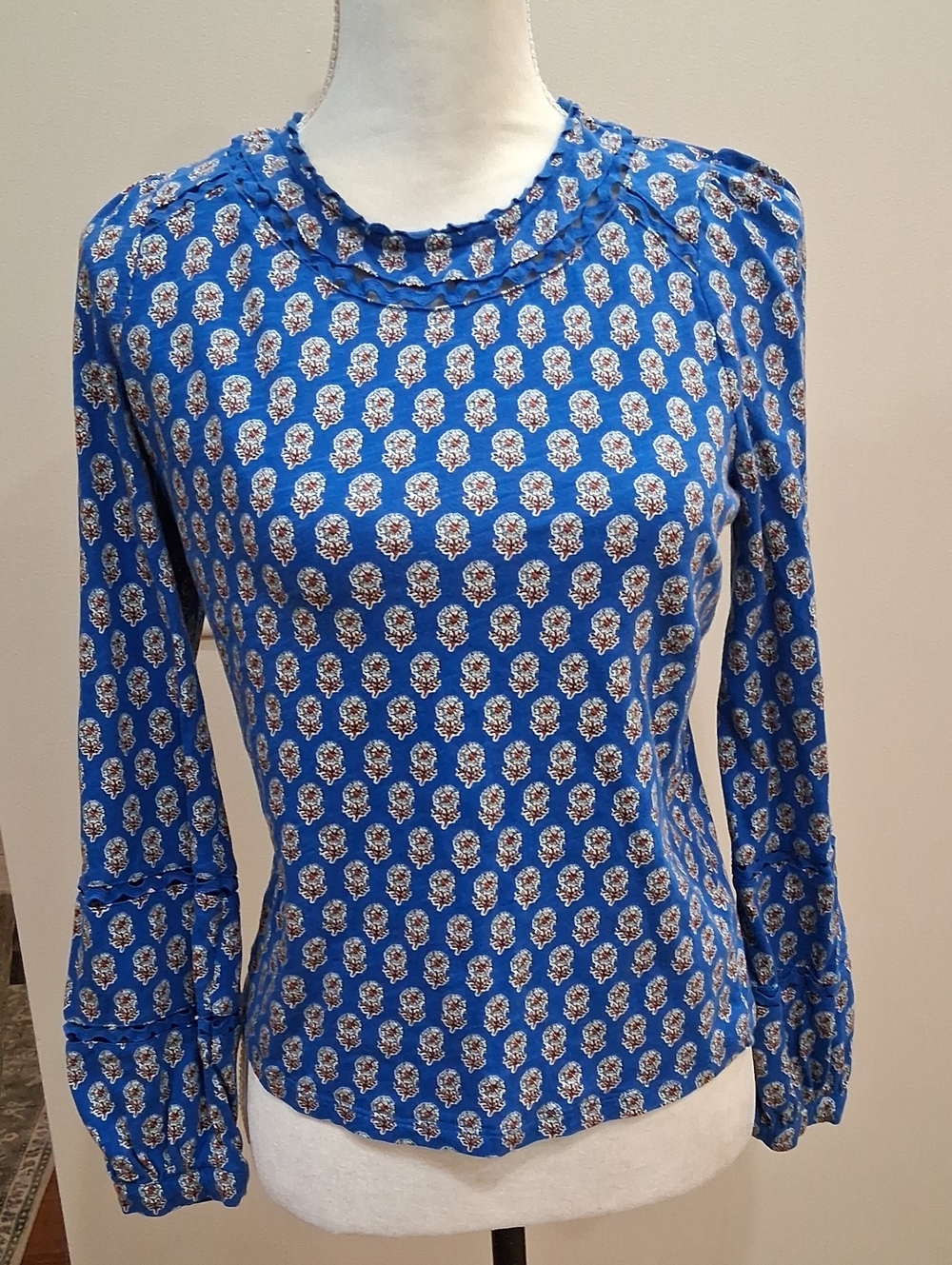 Boden Daisy Long Sleeve Cotton Jersey Top With Decorative Trim Size 6